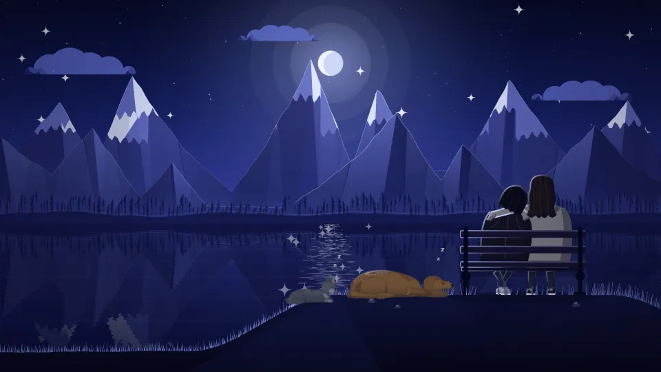 The same lake at night under the stars