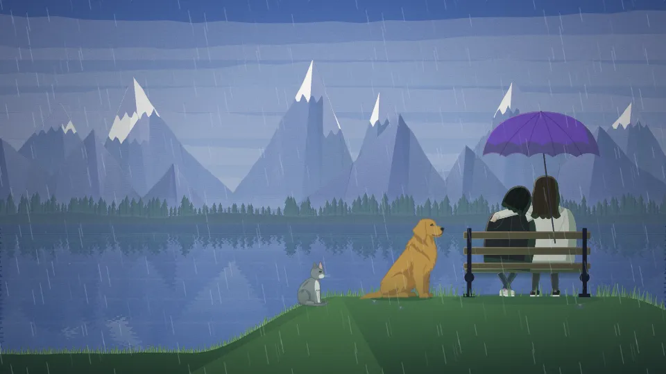 Rain falling on the lake